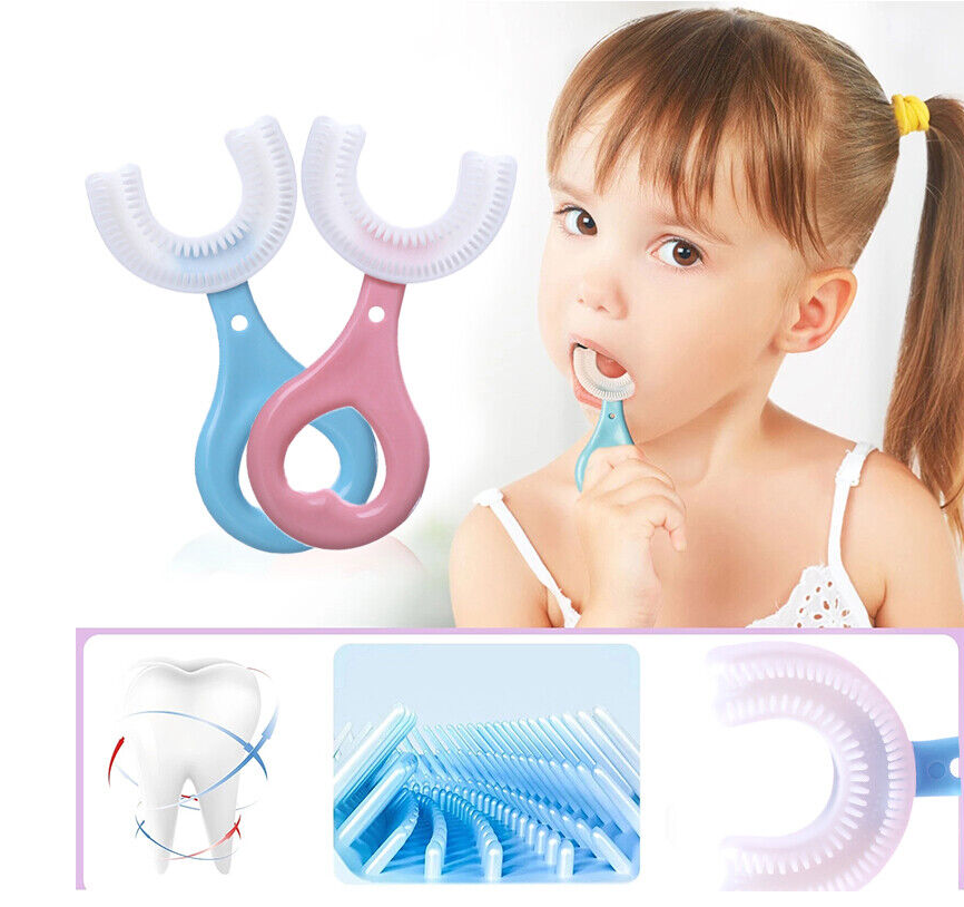 U Shaped Toothbrush Soft Silicone Brush 360° Oral Teeth Cleaning 2-6/6-12 Kids