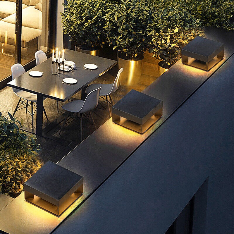 Modern LED Pillar Lamp Outdoor Gate Post Light Patio Garden Lantern Lighting